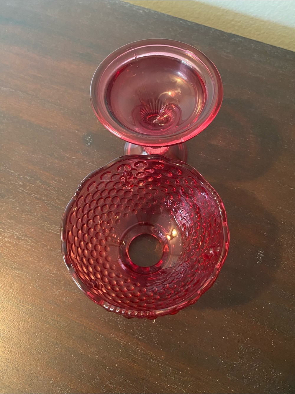 Vintage Cranberry Hobnail Glass Fairy Lamp - Picture 2 of 6